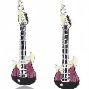 Womens Silver Electric Guitar Fashion Earrings